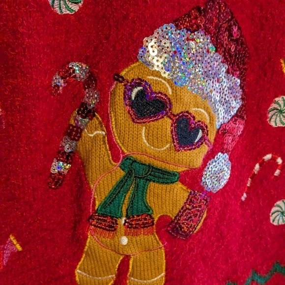 Holiday Time Girls Large Multicolor Cool Gingerbread Girl Pullover‎ Sweater - Picture 2 of 7